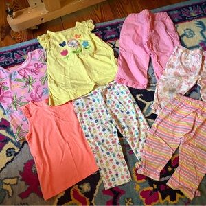 Girls Mixed Pink & Yellow summer Set - Floral & Stripe Tops and Bottoms Osh Kosh